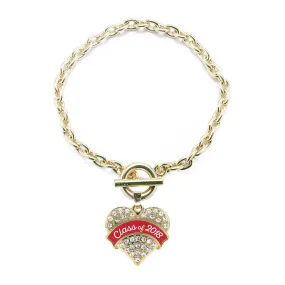 Gold Class of 2018 - Red Pave Heart Charm Toggle Bracelet