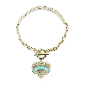 Gold Class of 2019 - Teal Pave Heart Charm Toggle Bracelet