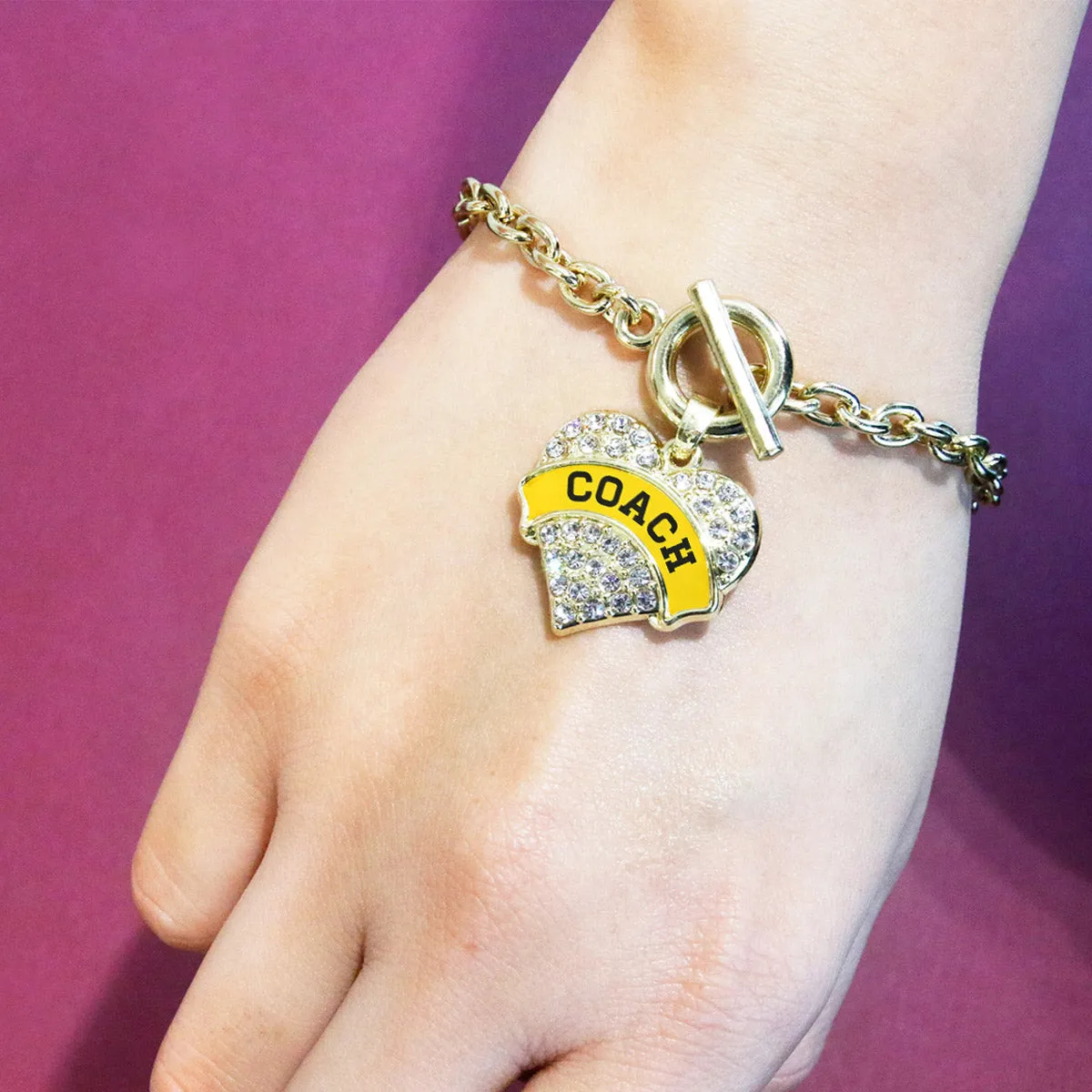 Gold Coach - Yellow and Black Pave Heart Charm Toggle Bracelet