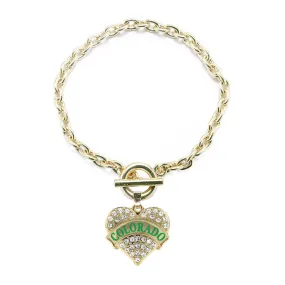 Gold Colorado Pave Heart Charm Toggle Bracelet