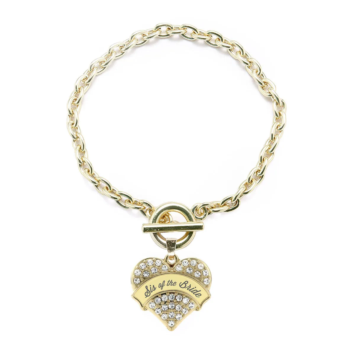 Gold Cream Sis of Bride Pave Heart Charm Toggle Bracelet