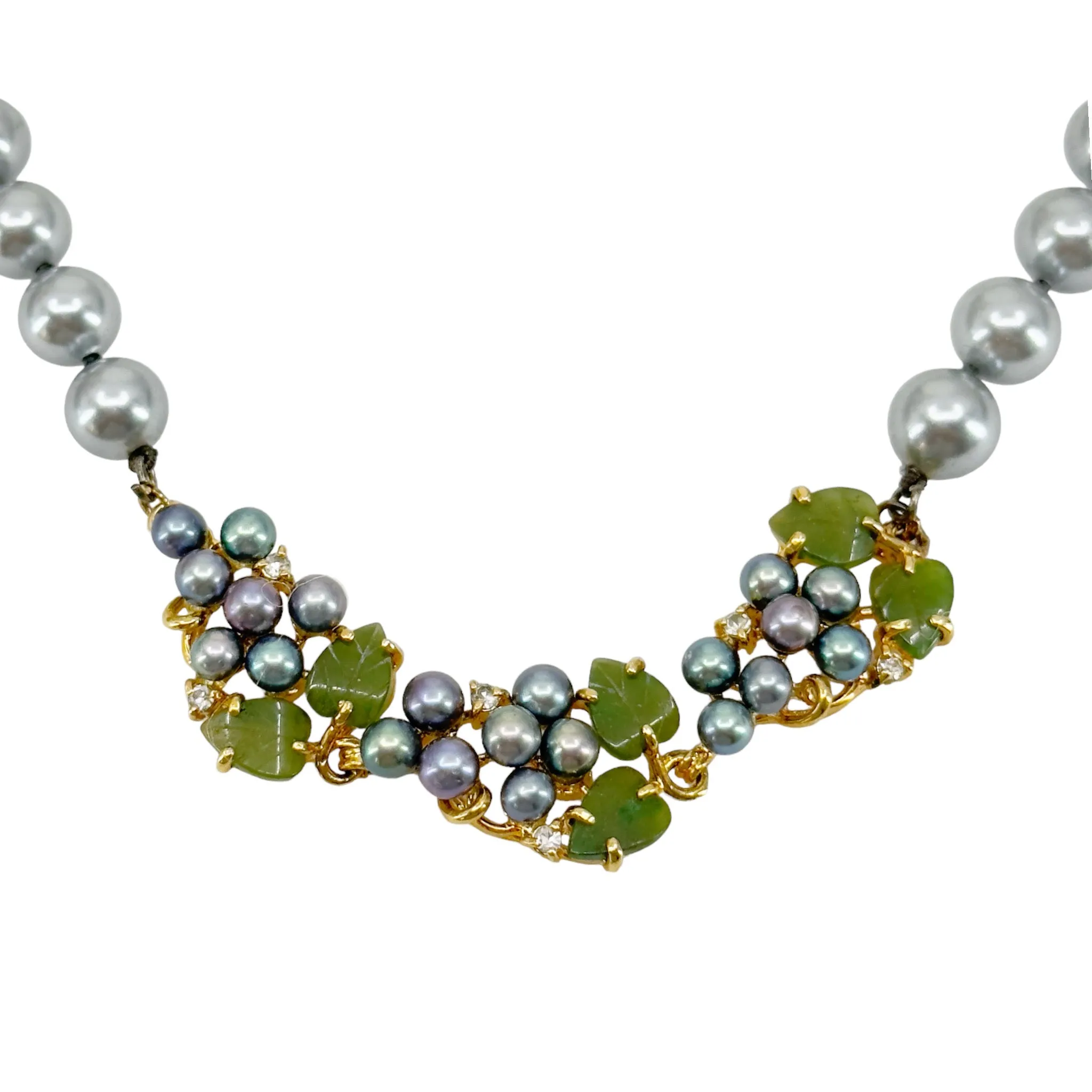 Gold filled pearl & jade bead necklace