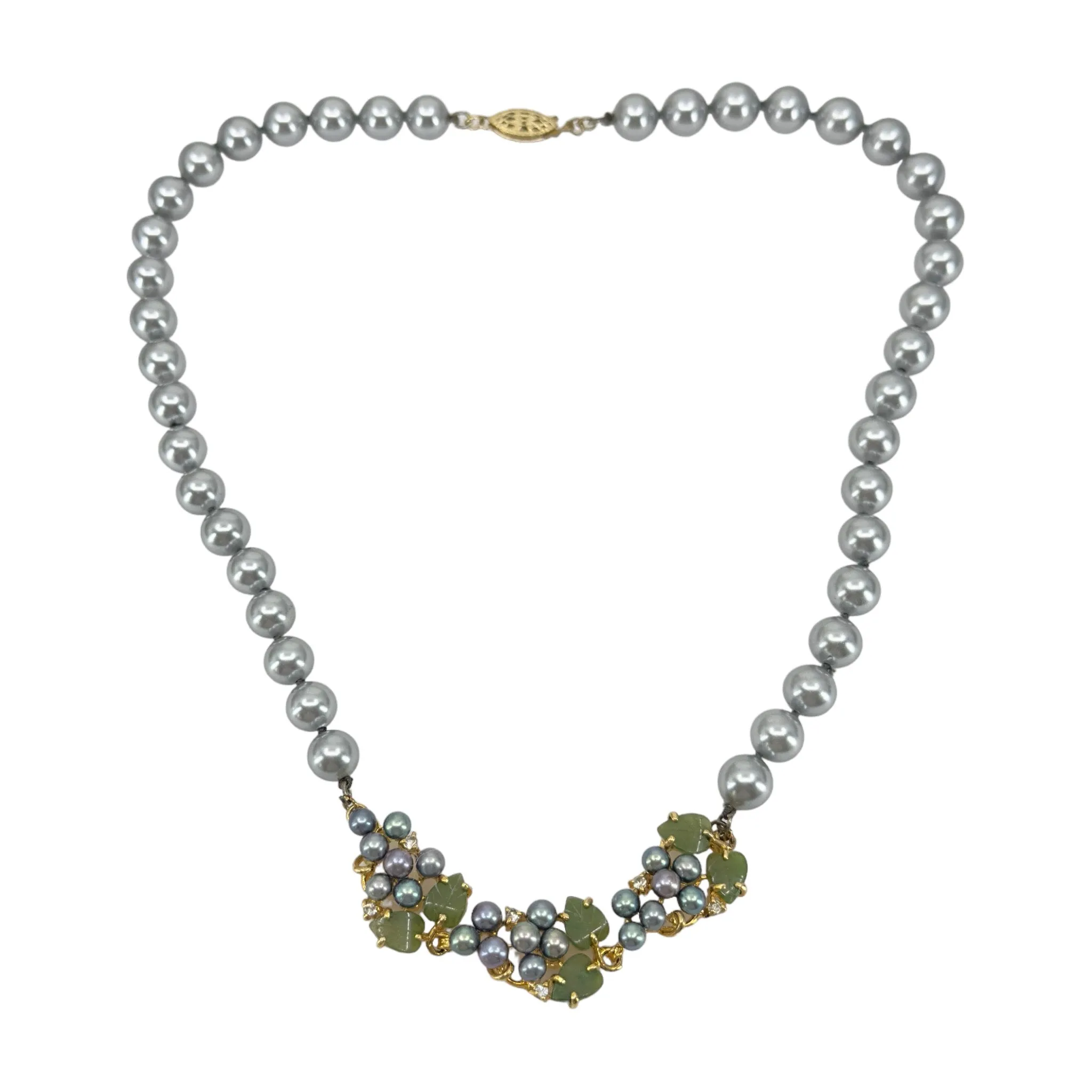 Gold filled pearl & jade bead necklace