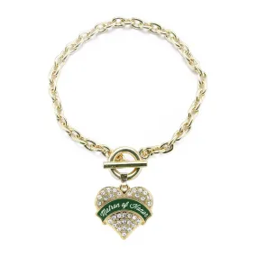 Gold Forest Green Matron of Honor Pave Heart Charm Toggle Bracelet