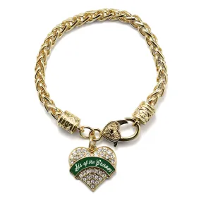 Gold Forest Green Sis of Groom Pave Heart Charm Braided Bracelet