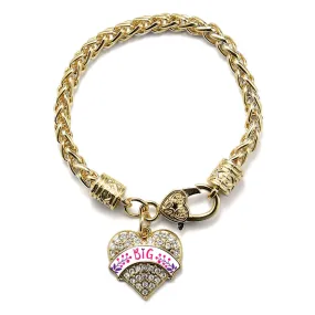 Gold Fuchsia and Royal Purple Big Pave Heart Charm Braided Bracelet