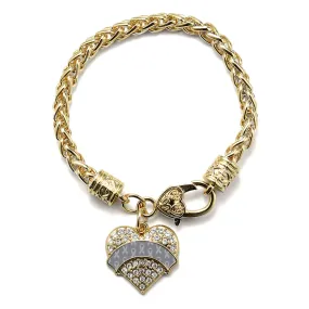 Gold Gray Ribbon Support Pave Heart Charm Braided Bracelet