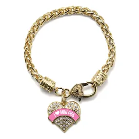 Gold I Love Mini Pigs - Pink Pave Heart Charm Braided Bracelet