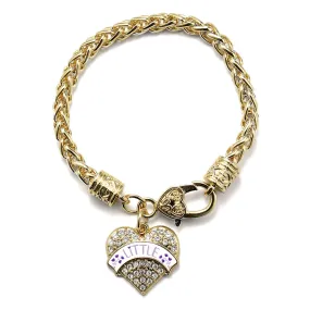 Gold Lavender and Royal Purple Little Pave Heart Charm Braided Bracelet