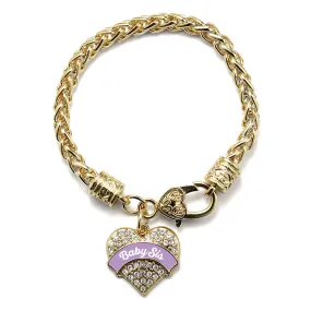 Gold Lavender Baby Sister Pave Heart Charm Braided Bracelet