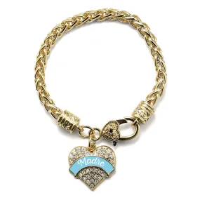 Gold Light Blue Madre Pave Heart Charm Braided Bracelet