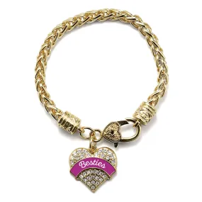 Gold Magenta Besties Pave Heart Charm Braided Bracelet