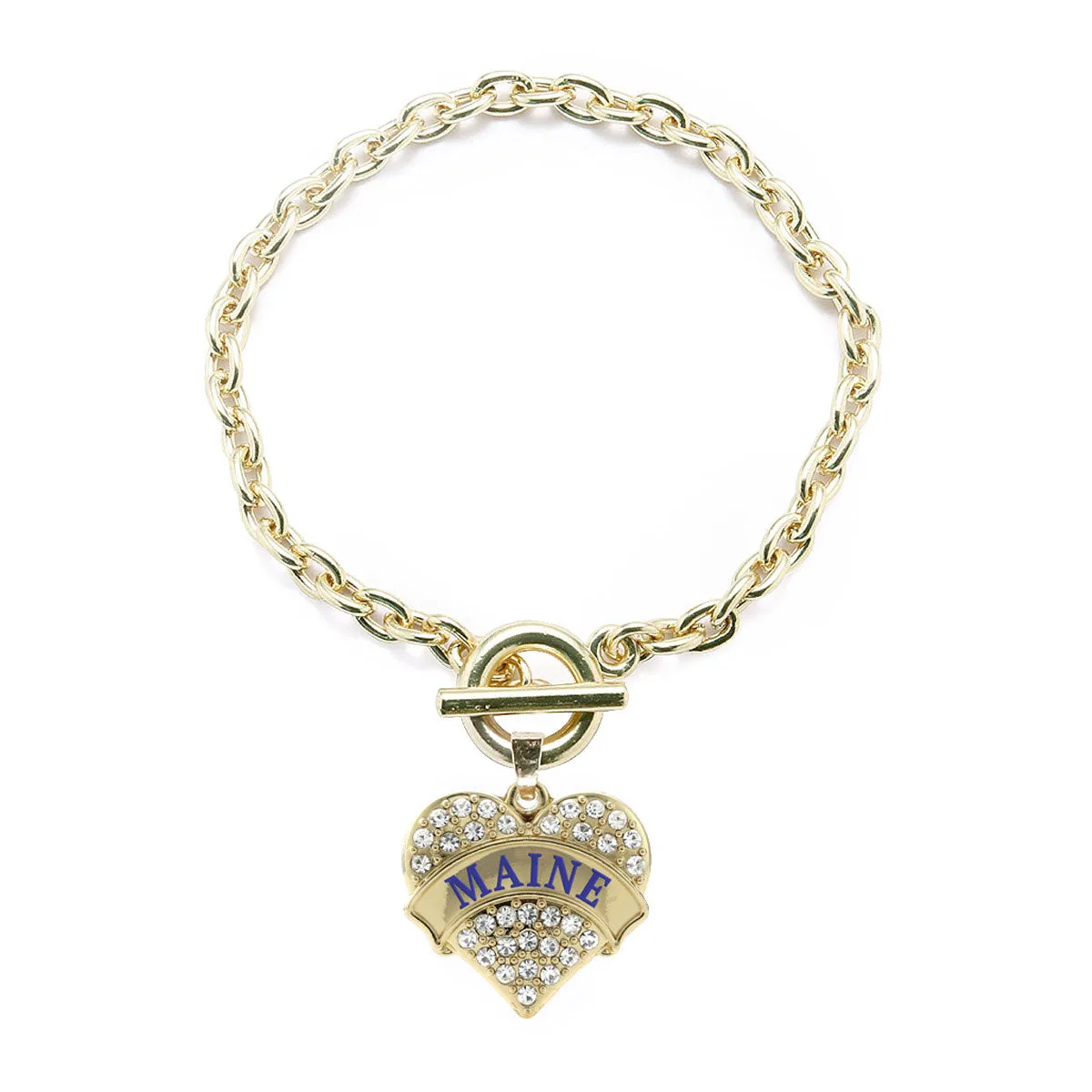 Gold Maine Pave Heart Charm Toggle Bracelet