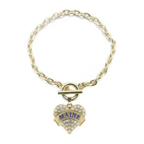 Gold Maine Pave Heart Charm Toggle Bracelet