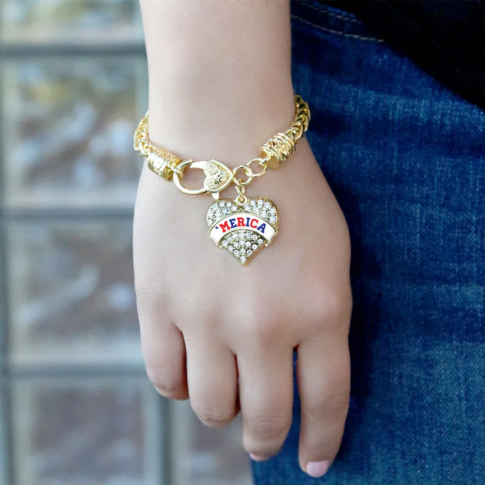 Gold 'Merica Pave Heart Charm Braided Bracelet