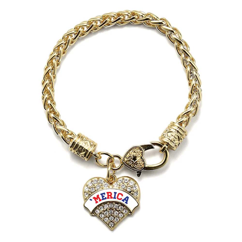 Gold 'Merica Pave Heart Charm Braided Bracelet