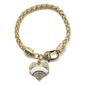 Gold Mint and Peach Big Pave Heart Charm Braided Bracelet