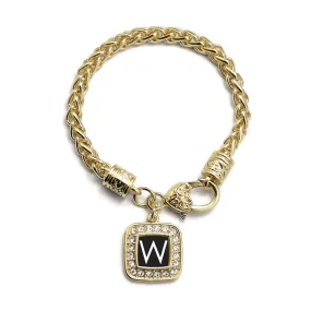 Gold My Initials - Letter W Square Charm Braided Bracelet