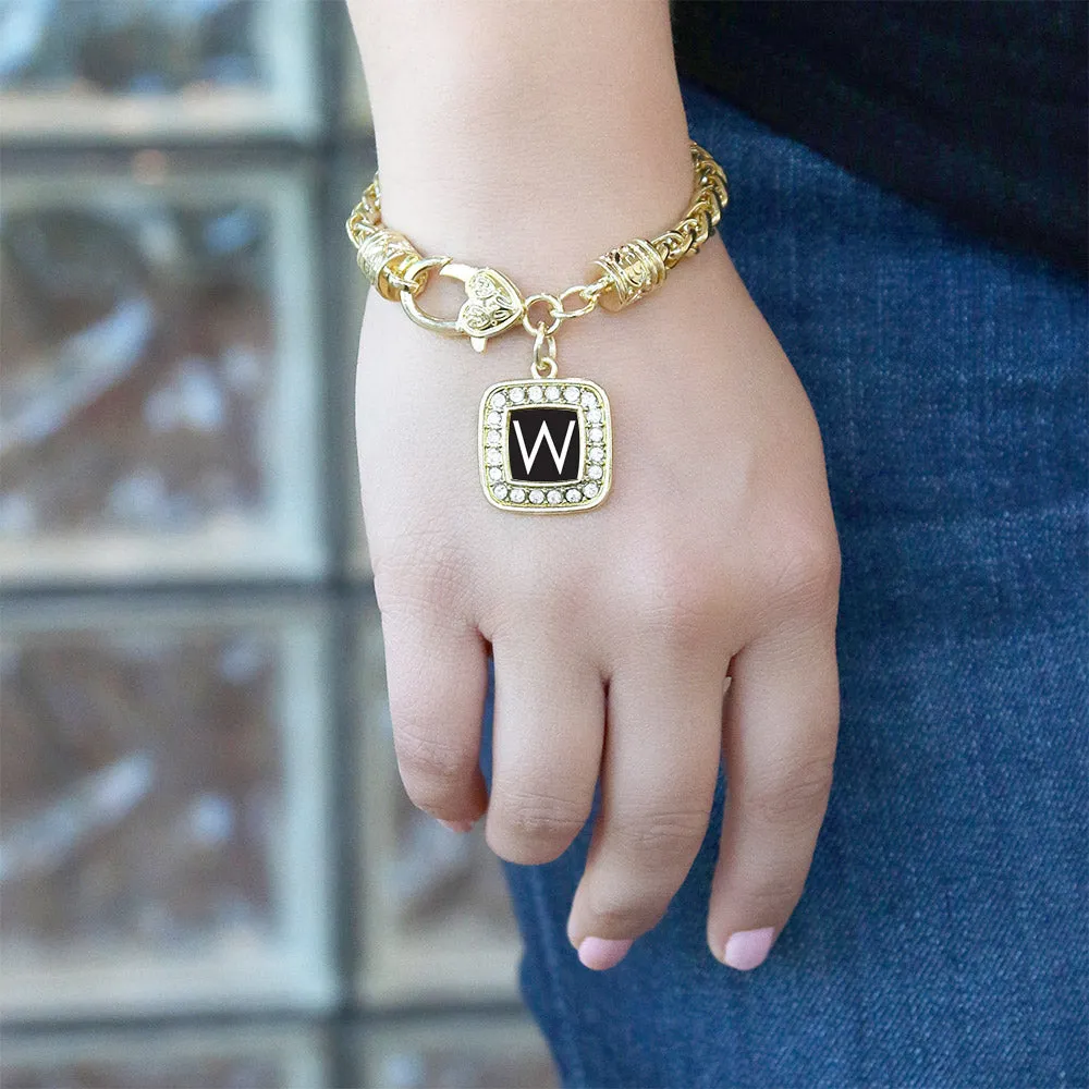 Gold My Initials - Letter W Square Charm Braided Bracelet