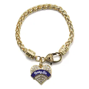 Gold Navy Blue Baby Sister Pave Heart Charm Braided Bracelet