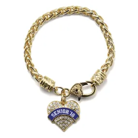 Gold Navy Blue Senior 2018 Pave Heart Charm Braided Bracelet