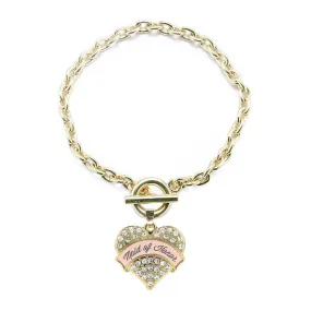 Gold Nude Maid of Honor Pave Heart Charm Toggle Bracelet