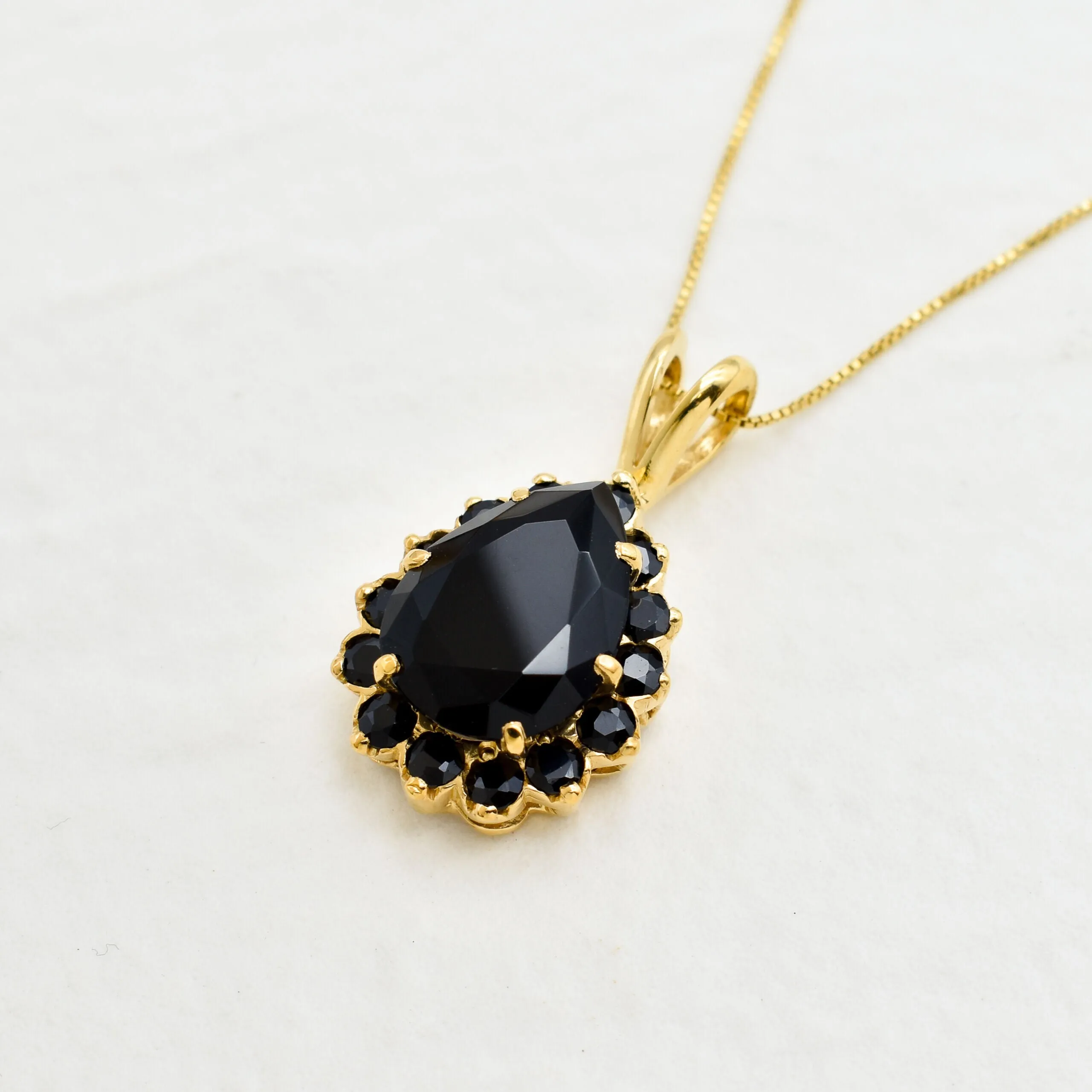 Gold Onyx Necklace - Statement Onyx Necklace - Gold Teardrop Pendant