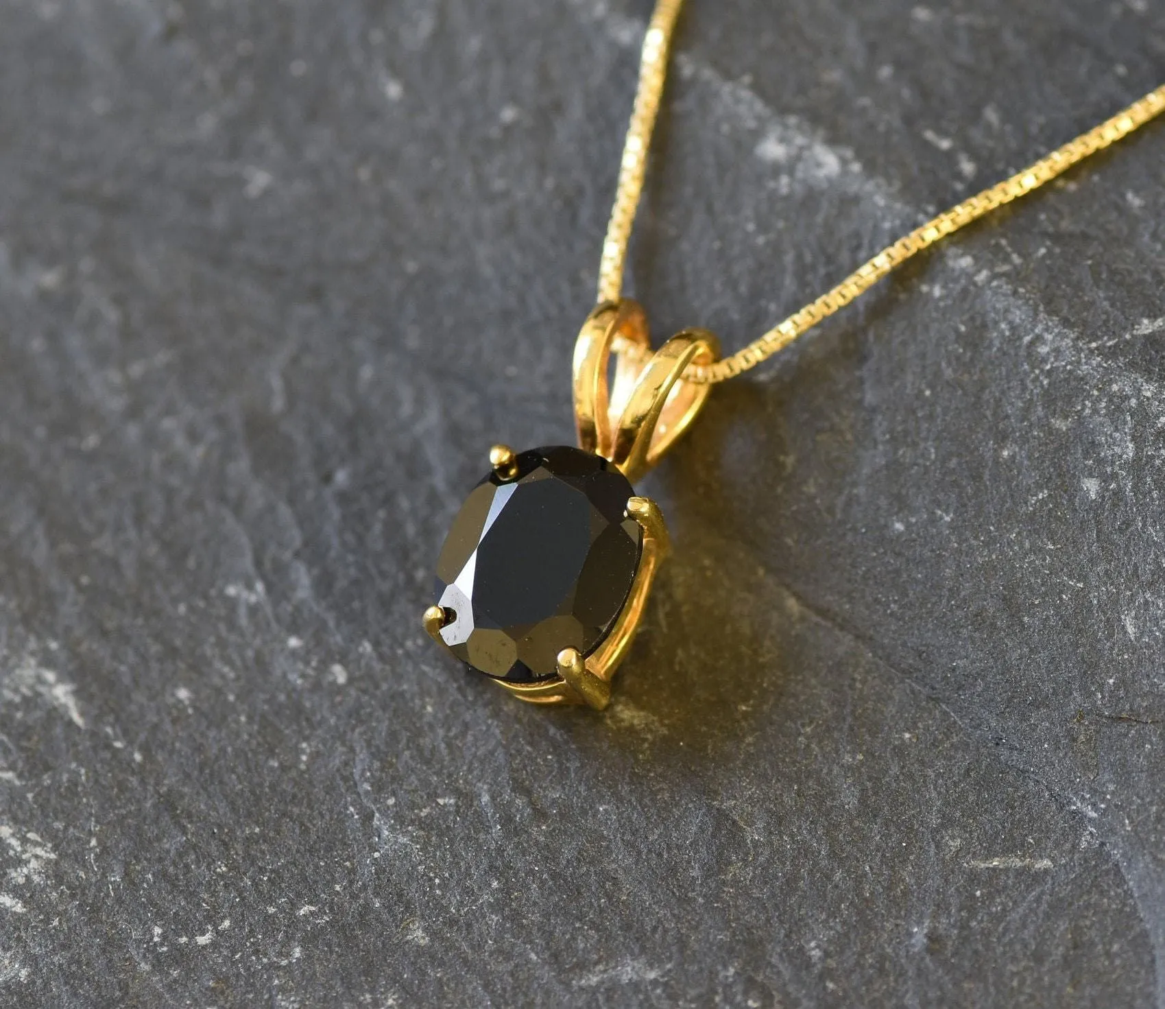 Gold Onyx Pendant - Natural Onyx Necklace, Black Gemstone Pendant