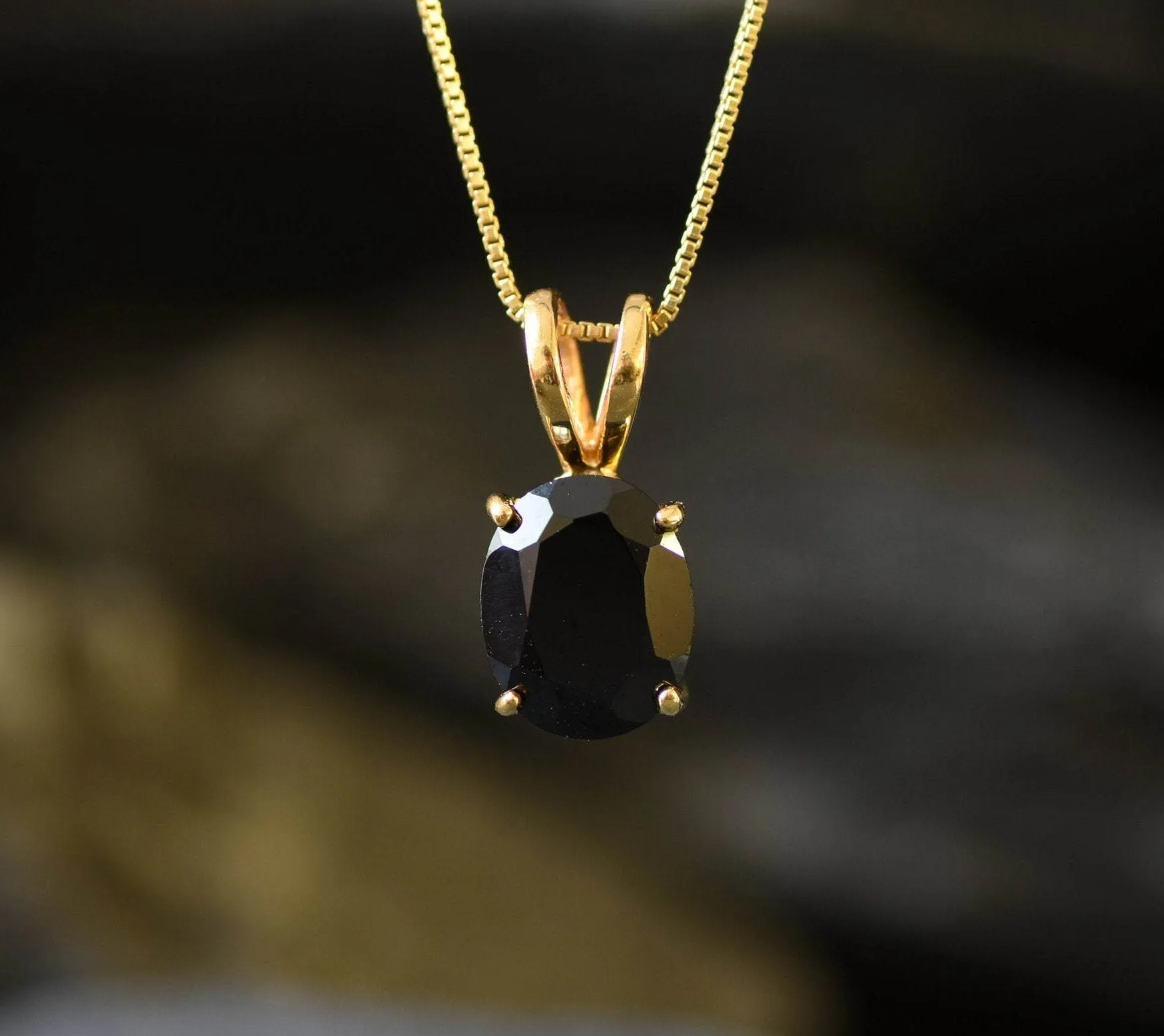 Gold Onyx Pendant - Natural Onyx Necklace, Black Gemstone Pendant