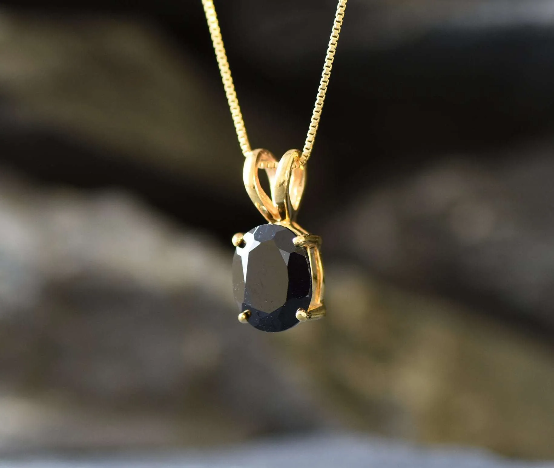 Gold Onyx Pendant - Natural Onyx Necklace, Black Gemstone Pendant