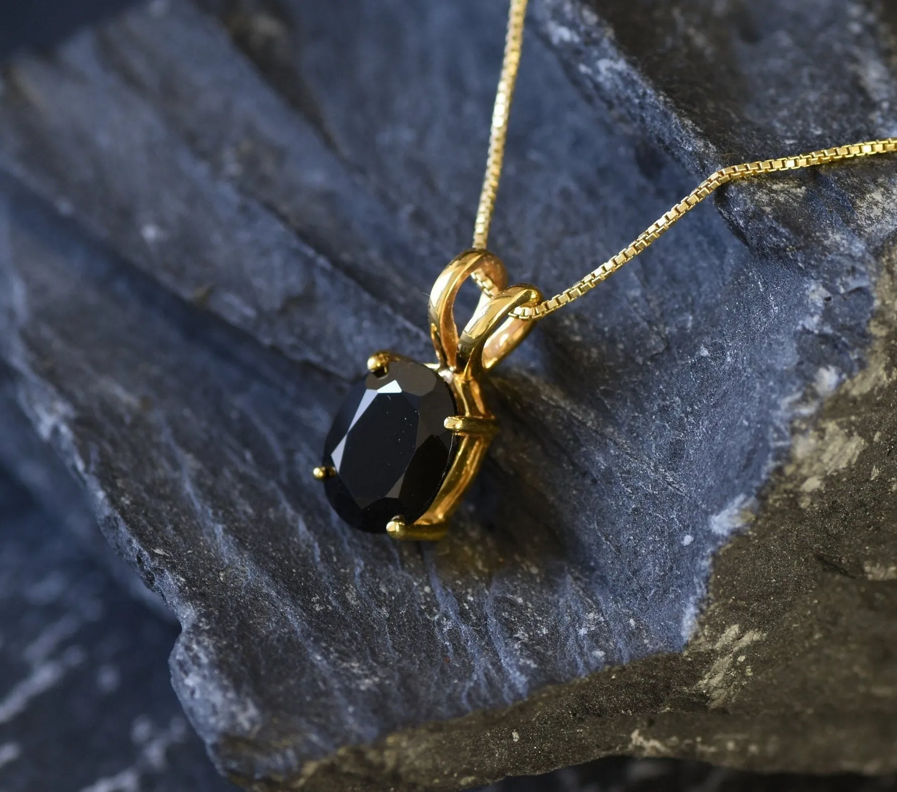 Gold Onyx Pendant - Natural Onyx Necklace, Black Gemstone Pendant