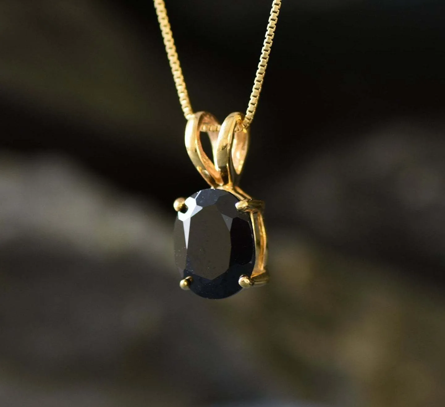 Gold Onyx Pendant - Natural Onyx Necklace, Black Gemstone Pendant