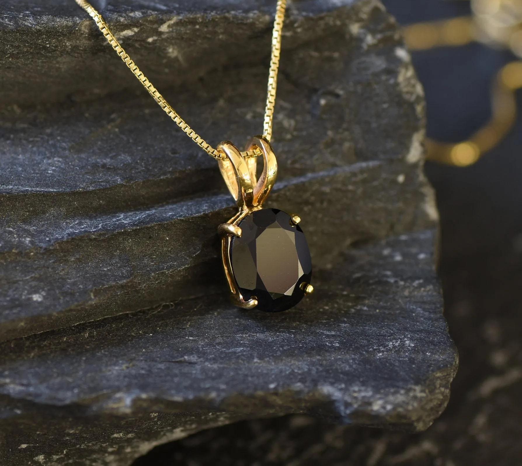 Gold Onyx Pendant - Natural Onyx Necklace, Black Gemstone Pendant