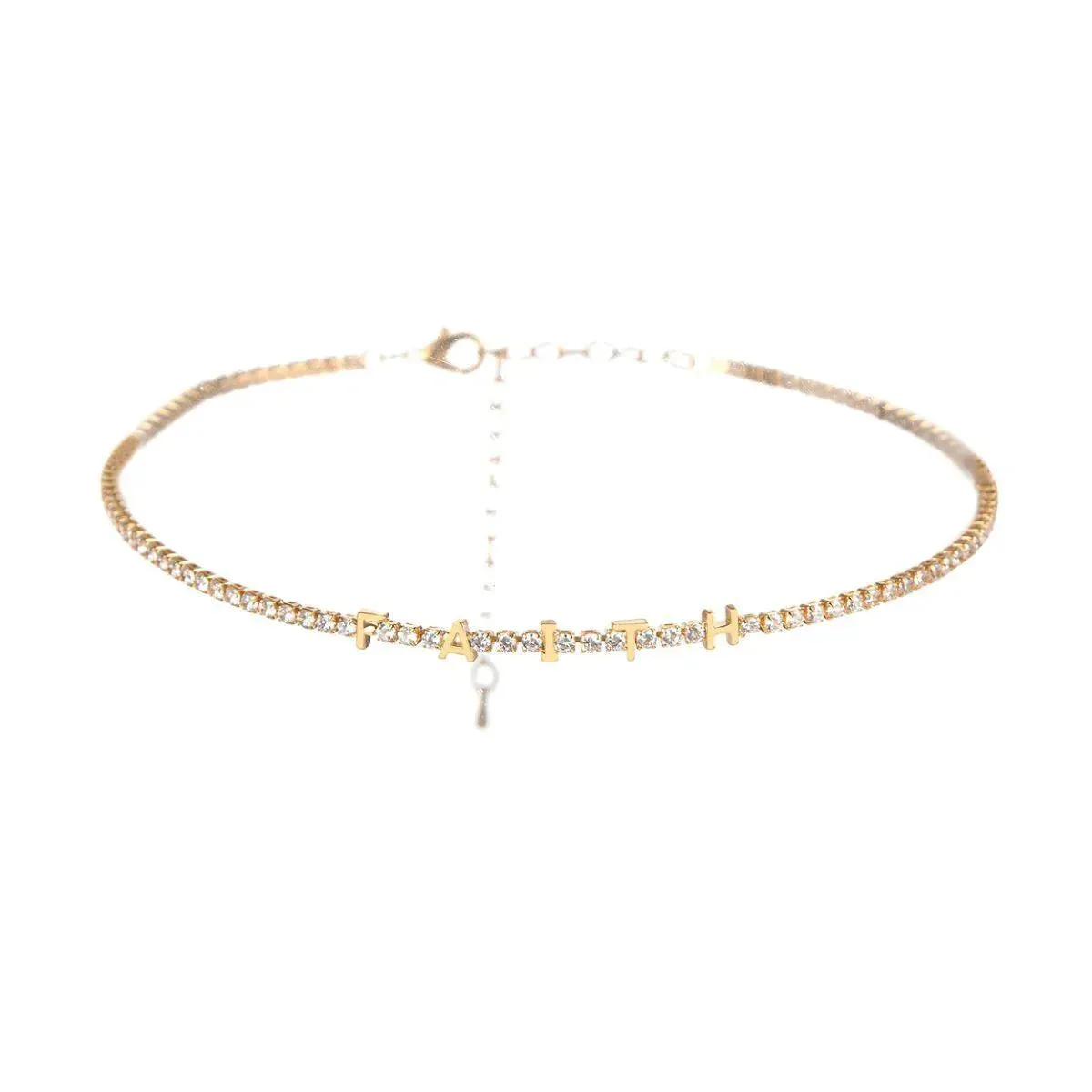 Gold Plated CZ Tennis Choker Necklace Faith Letters