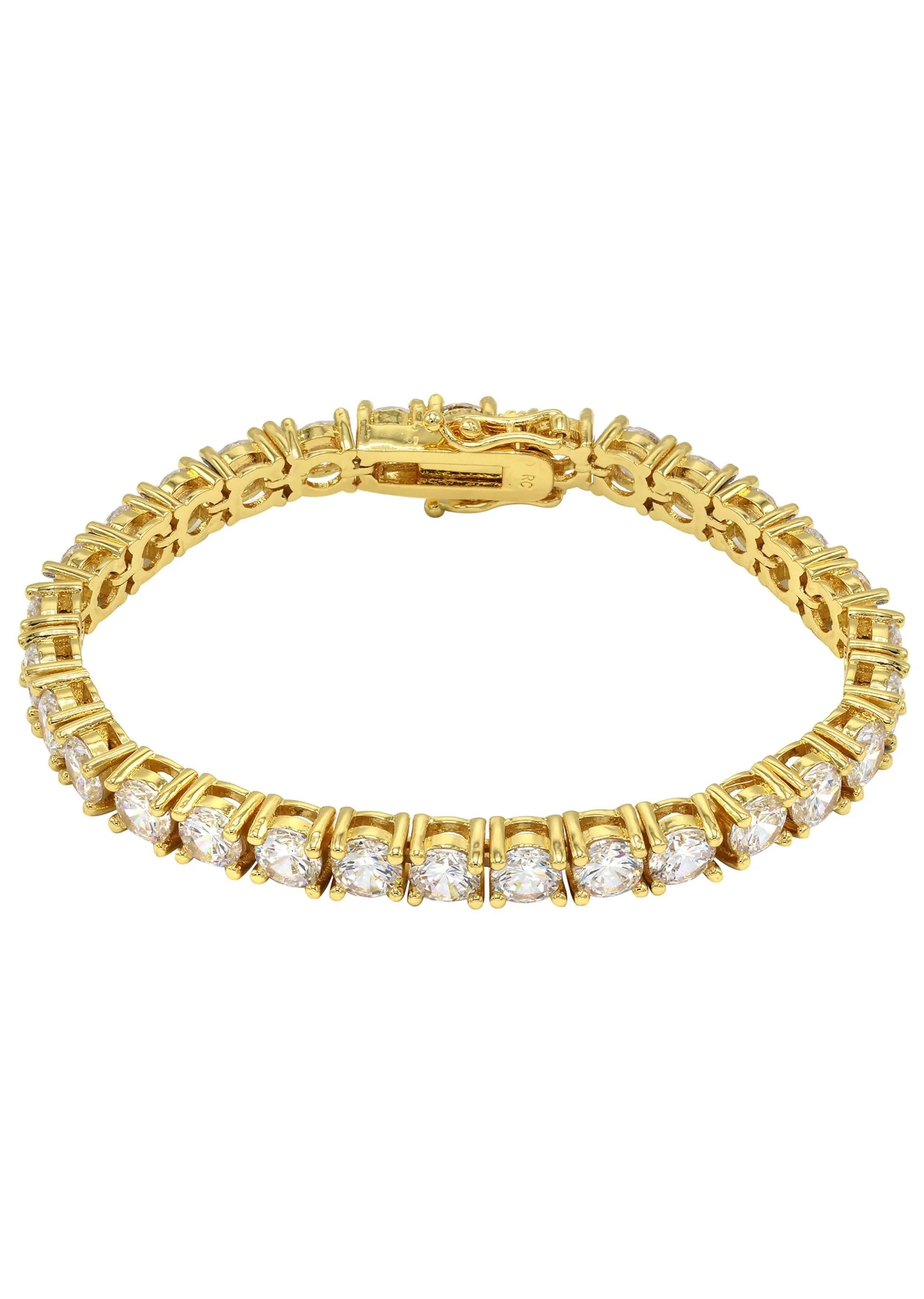 Gold Plated Iced Out Tennis Chain & Bracelet ( 4 Mm )