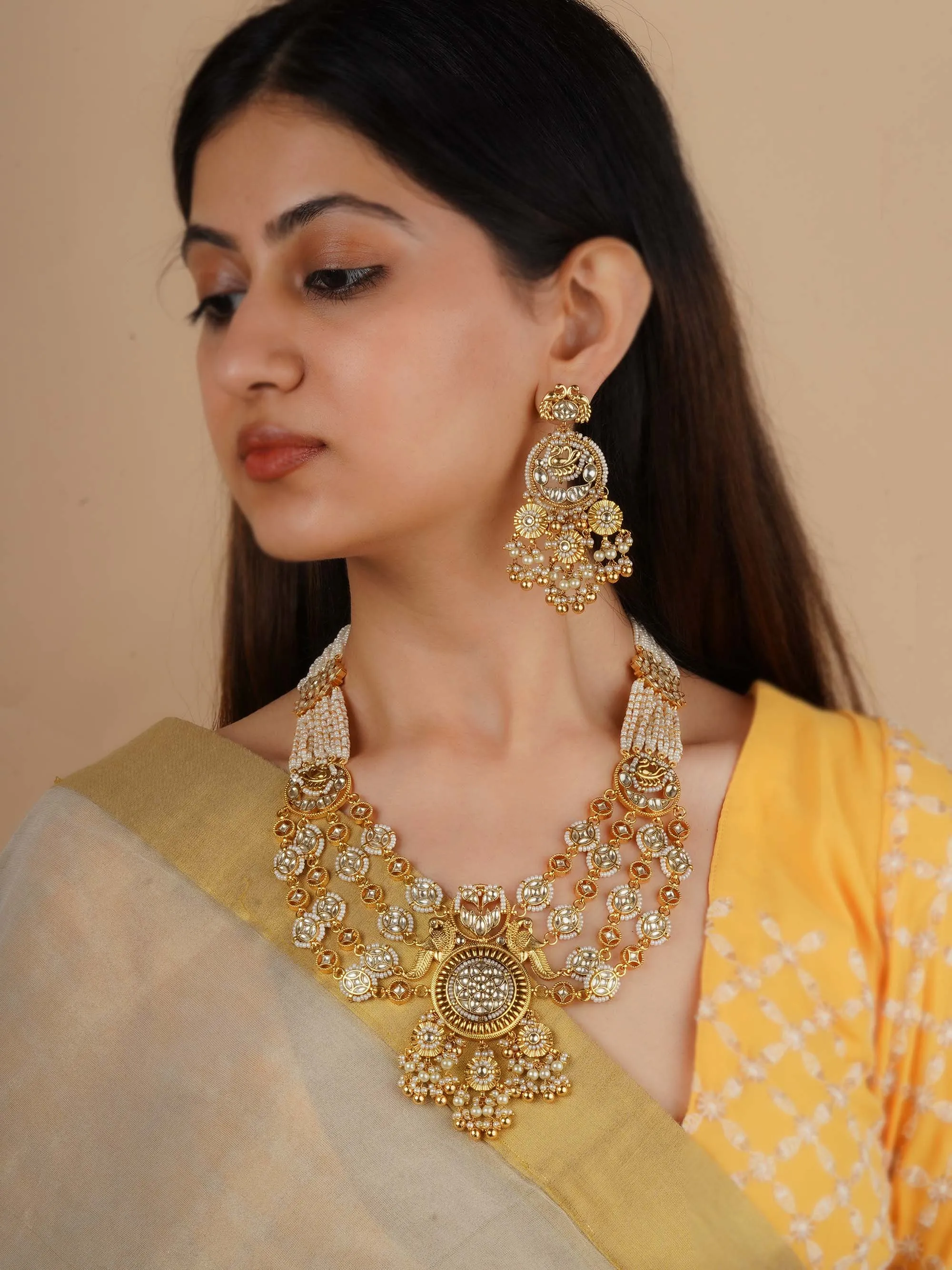 Gold Plated Jadau Kundan Necklace Set - MS2205