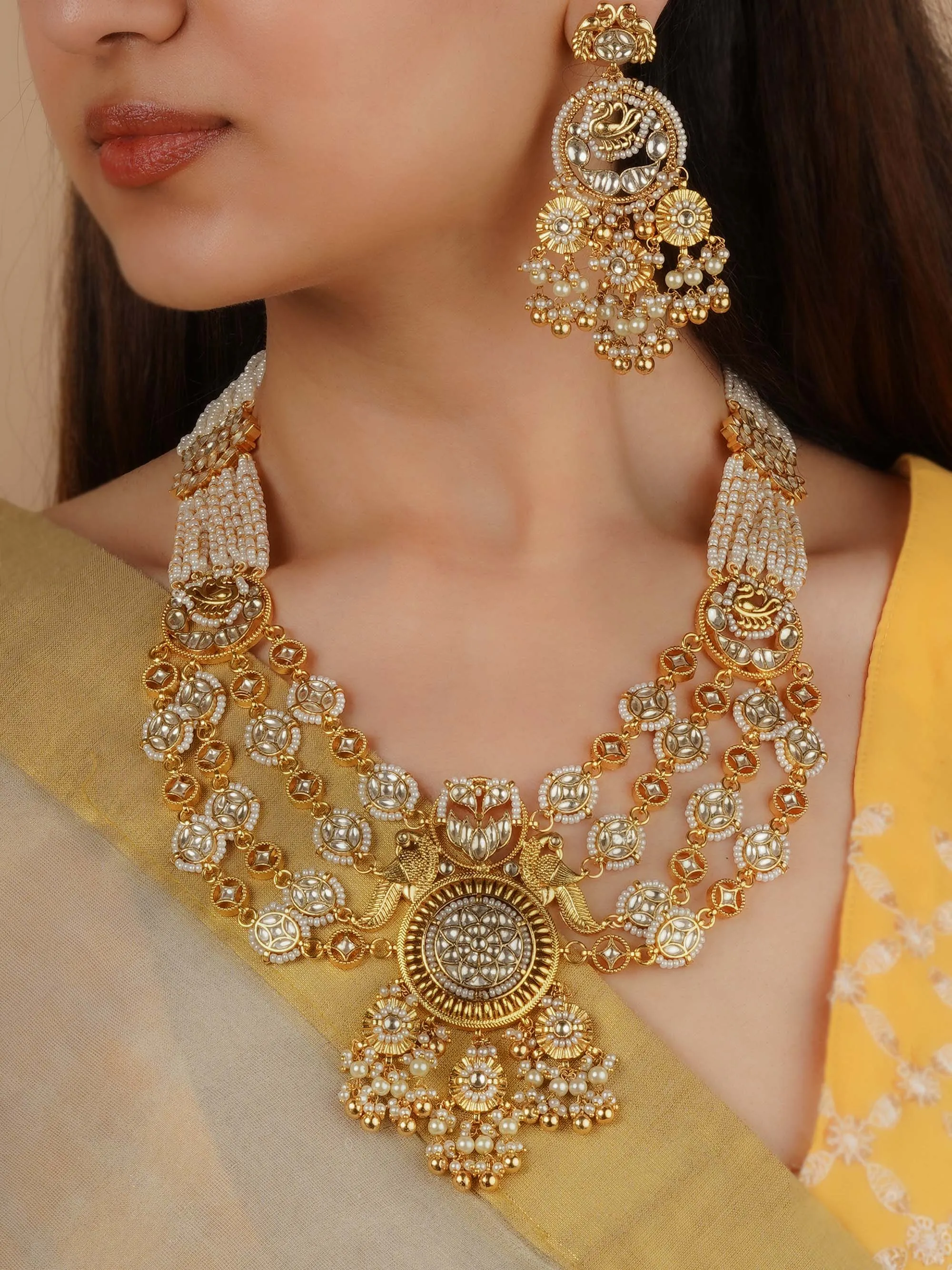 Gold Plated Jadau Kundan Necklace Set - MS2205