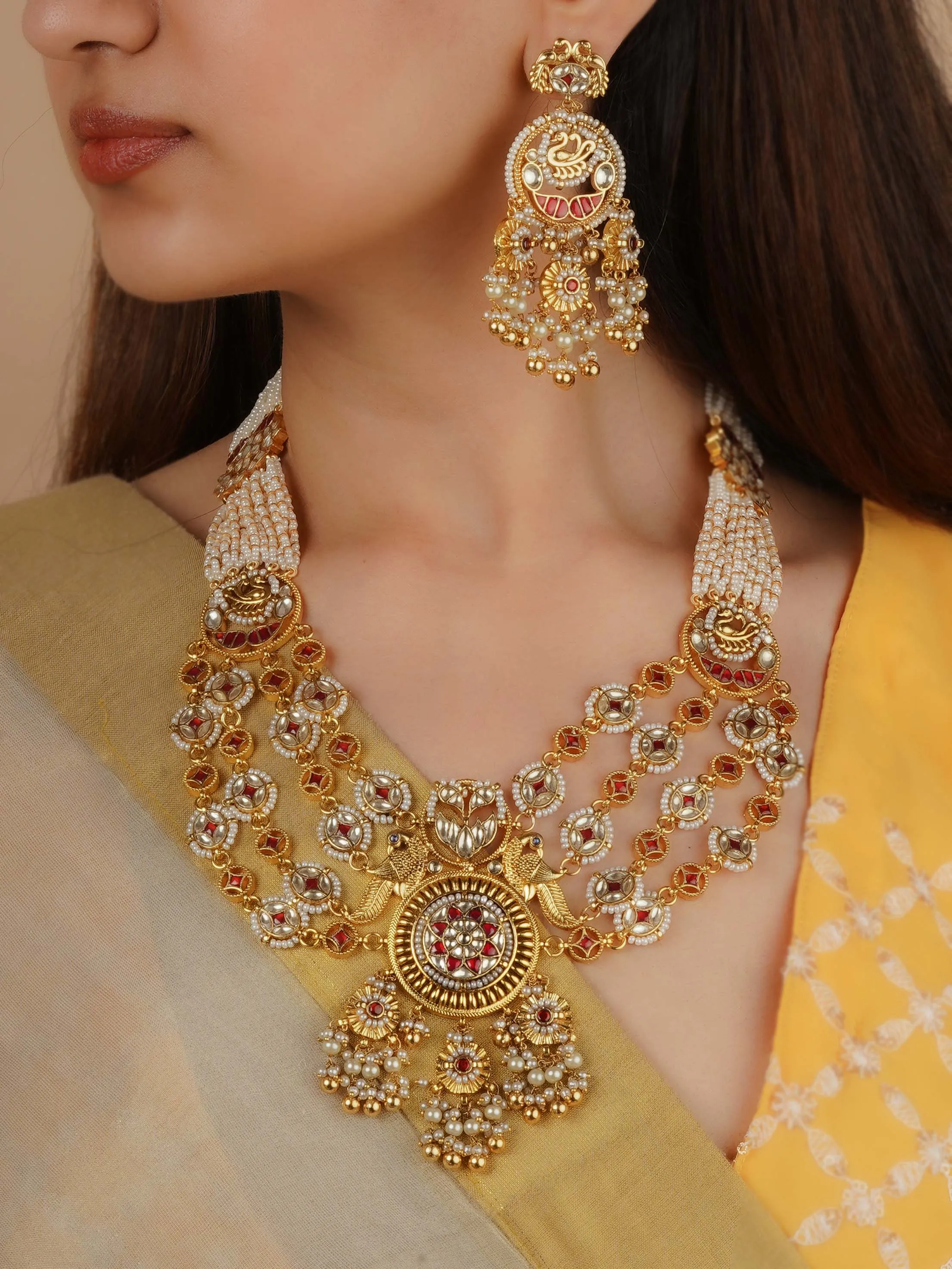 Gold Plated Jadau Kundan Necklace Set - MS2205