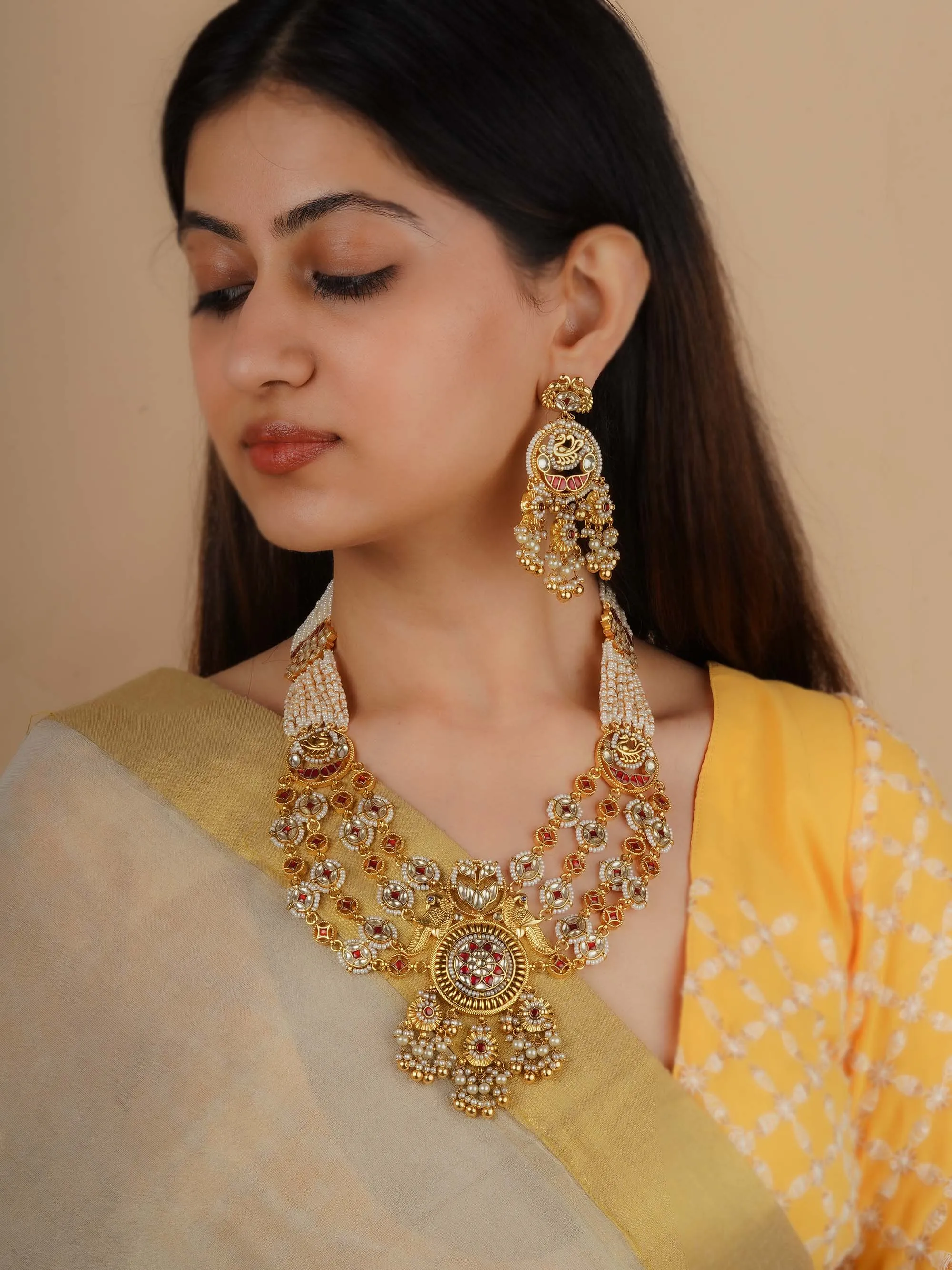 Gold Plated Jadau Kundan Necklace Set - MS2205