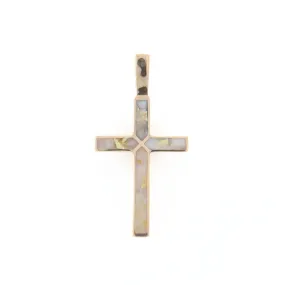 Gold Quartz Necklace 4 Section Inlaid Design Cross Pendant