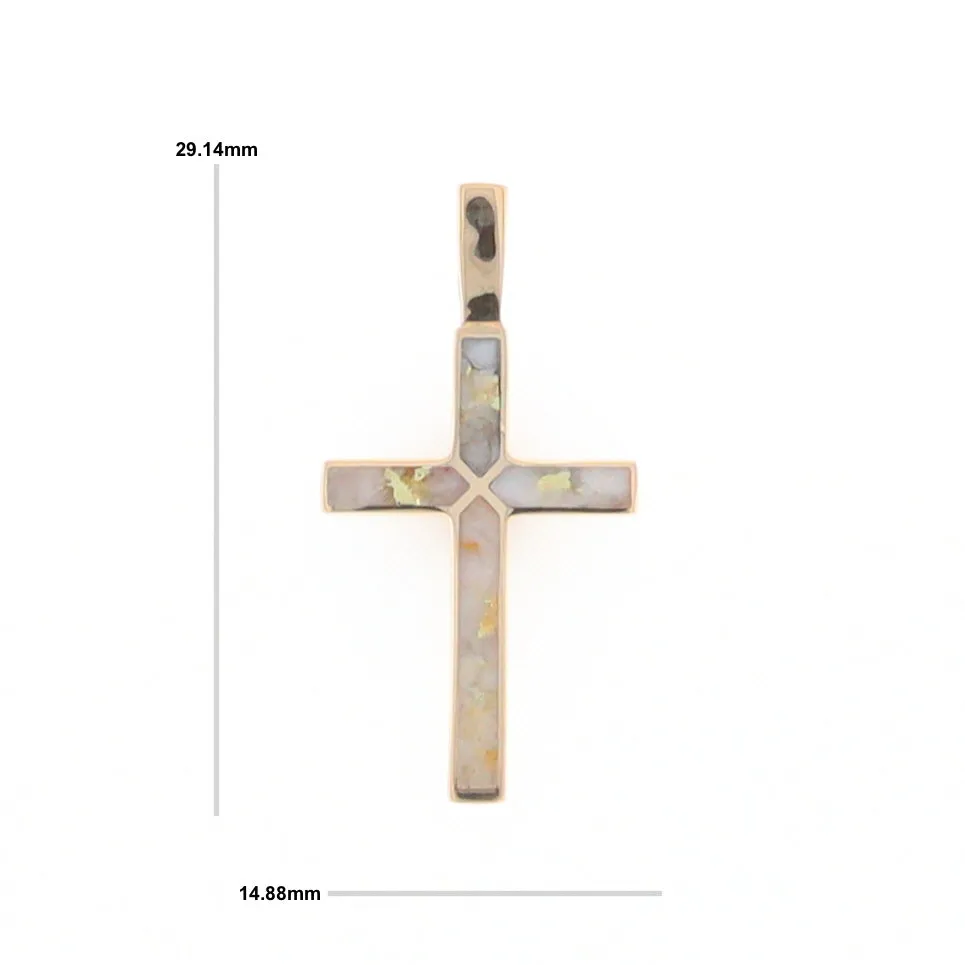 Gold Quartz Necklace 4 Section Inlaid Design Cross Pendant