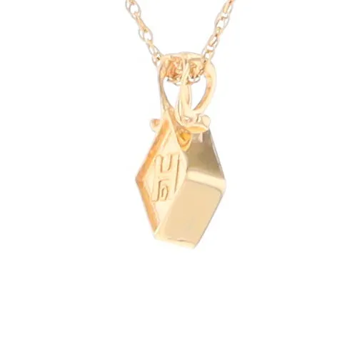 Gold Quartz Necklace, Diamond Shape Inlaid Design Pendant