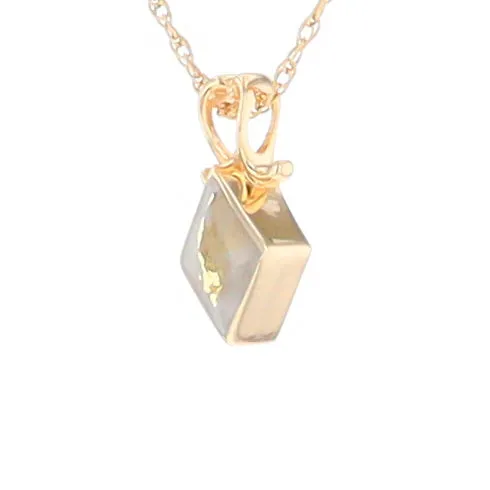 Gold Quartz Necklace, Diamond Shape Inlaid Design Pendant