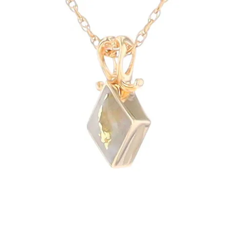 Gold Quartz Necklace, Diamond Shape Inlaid Design Pendant