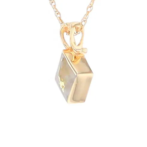 Gold Quartz Necklace, Diamond Shape Inlaid Design Pendant