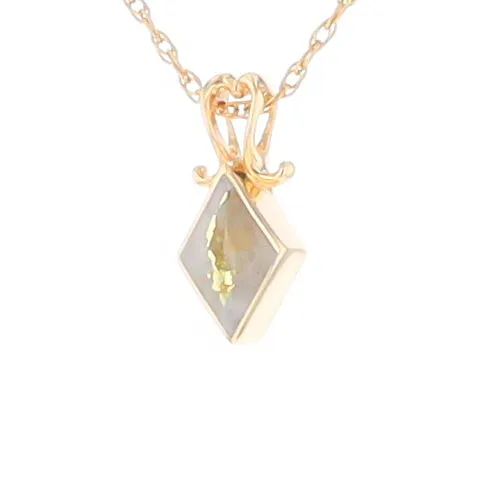 Gold Quartz Necklace, Diamond Shape Inlaid Design Pendant