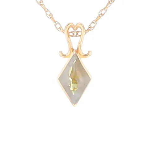 Gold Quartz Necklace, Diamond Shape Inlaid Design Pendant