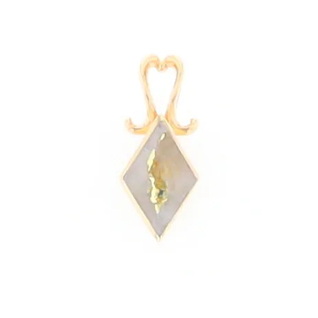 Gold Quartz Necklace, Diamond Shape Inlaid Design Pendant