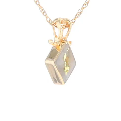 Gold Quartz Necklace, Diamond Shape Inlaid Design Pendant