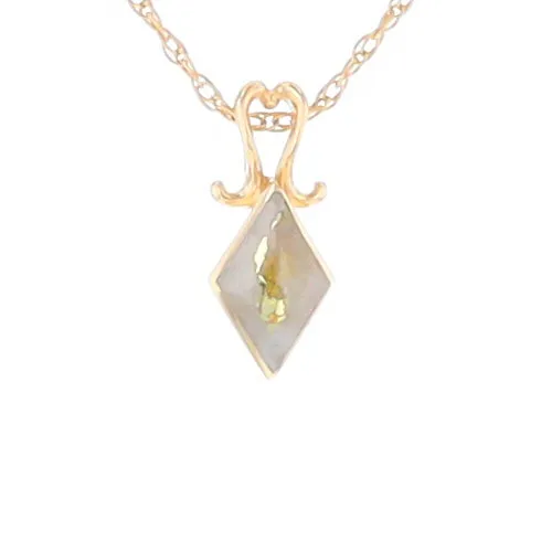 Gold Quartz Necklace, Diamond Shape Inlaid Design Pendant